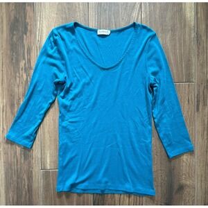 Kettlewell Womens Teal Pima Cotton Modal V-Neck 3/4 Sleeve Top Size M